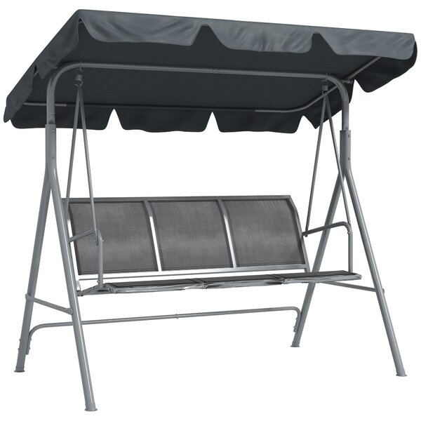 Outsunny Dondolo da Giardino a 3 Posti in Metallo con Tetto Parasole Rimovibile, 171x108x154 cm, Grigio scuro | Aosom Italy