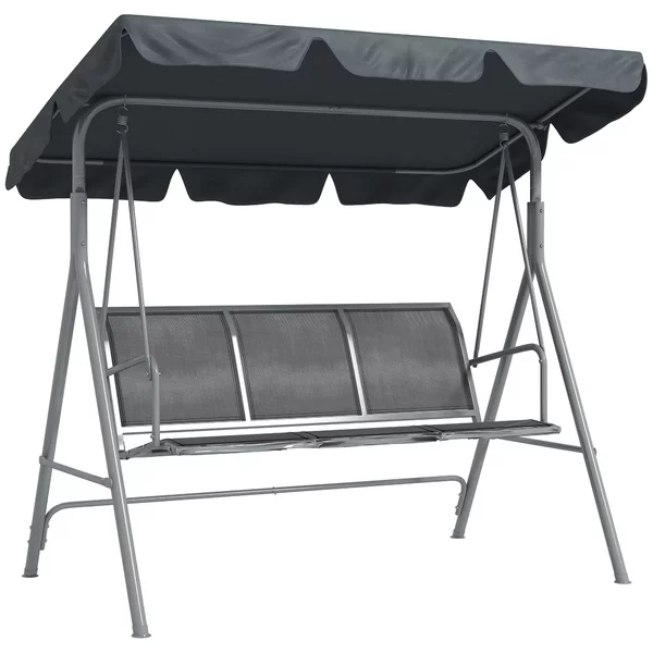 Dondolo da Giardino a 3 Posti 171x108x154 cm con Tetto Parasole Rimovibile in Metallo Grigio scuro