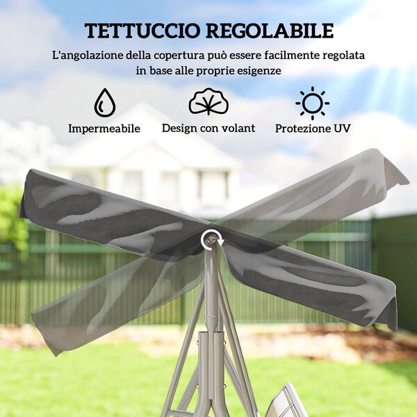 Outsunny Dondolo da Giardino a 3 Posti in Metallo con Tetto Parasole Rimovibile, 171x108x154 cm, Grigio scuro | Aosom Italy