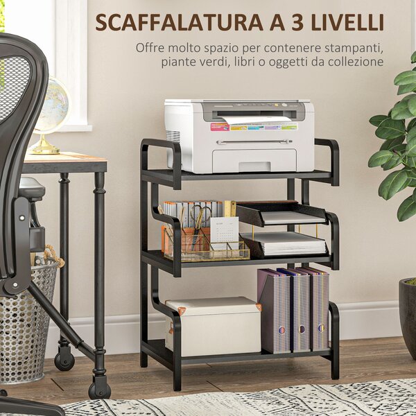 HOMCOM Supporto per Stampante Industriale a 3 Livelli, in Metallo e Truciolato, 55x40x77 cm, Nero | Aosom Italy