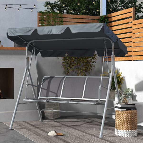 Outsunny Dondolo da Giardino a 3 Posti in Metallo con Tetto Parasole Rimovibile, 171x108x154 cm, Grigio scuro | Aosom Italy