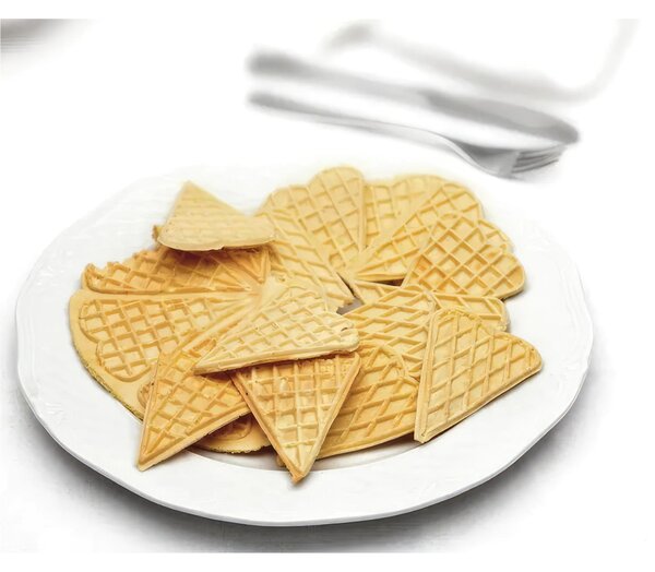 Biscottiera elettrica tonda sottile 8 cuori Idele per Guarnire gelati Dimensioni 23,5x19x h 11 cm 600 Watt 3,0 kg Spessore cialda mm 20 cialda tonda, sottile e croccante