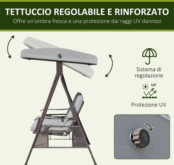 Outsunny Dondolo da Giardino 3 Posti con Tetto Regolabile, Portabicchieri e Cuscini, 208x121x172 cm, Grigio Chiaro | Aosom Italy
