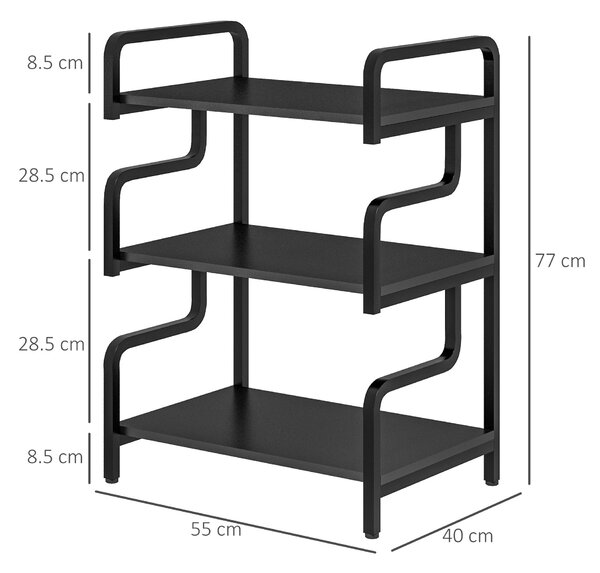 HOMCOM Supporto per Stampante Industriale a 3 Livelli, in Metallo e Truciolato, 55x40x77 cm, Nero | Aosom Italy