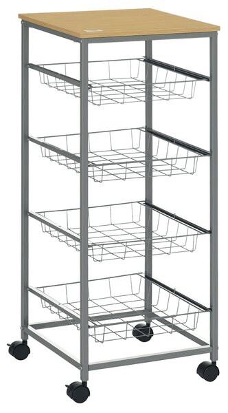 Homcom Carrello da Cucina con Cesti Estraibili in Acciaio e Ruote, 36.5x36.5x89cm|Aosom