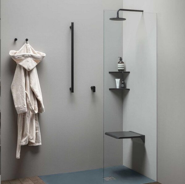 Sedile ribaltabile per doccia in Alluminio isolato elettricamente Ribaltabile Dimensioni 40x40xh 90 cm - Portata: kg. 150 colore nero opaco