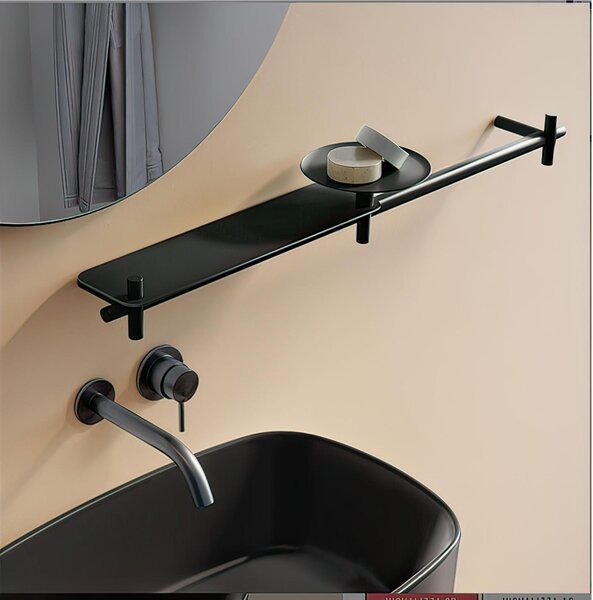 Porta salviette Mensola Porta Asciugamani Lunghezza 73,4 cm Linea BUCK Nero opaco RAL 9016