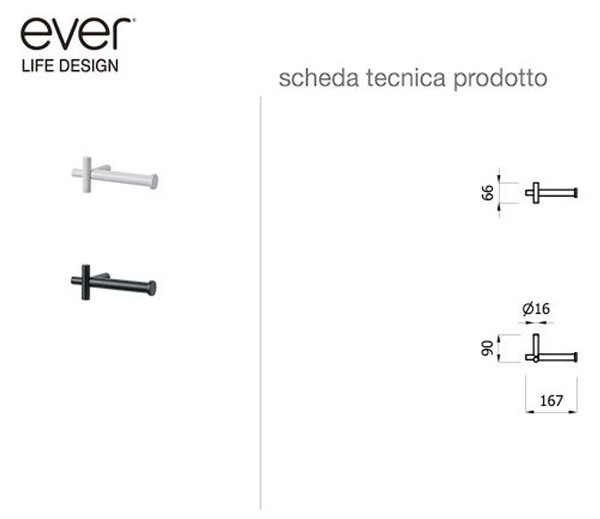 Portarotolo da bagno Dimensioni 15,2x 9,2 cm Linea BUCK Bianco opaco RAL 9016