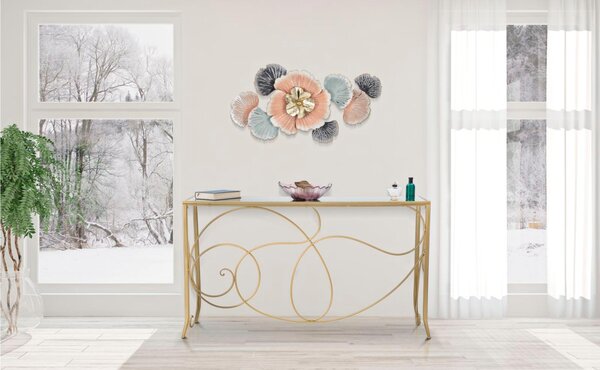 Console Rettangolare in metallo dorato con piano in vetro CONSOLLE Dimensioni 140x40x h 80 cm - Peso 13,4 kg Vetro temperato a specchio telaio oro