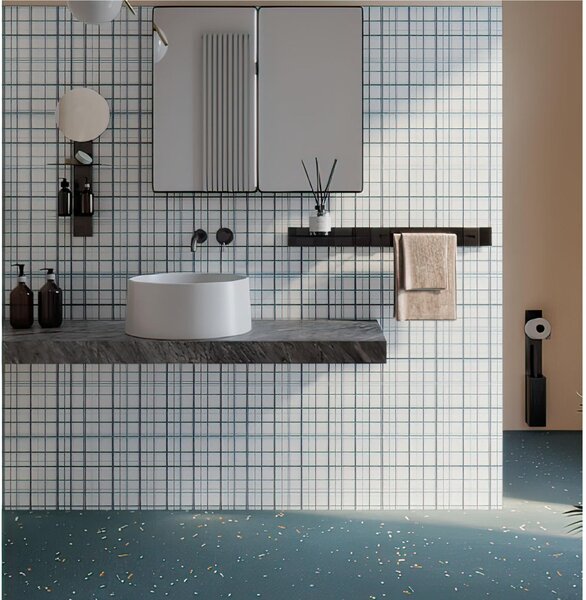 Specchio Ingranditore da bagno 30 cm, con fascia di fissaggio 90 mm biadesiva LINEA CLICK diametro di 30 cm Configurazione provvista di sistema adesivo per superfici piane e lisce nero