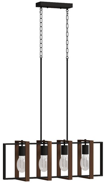 Lampadario a Sospensione Rustico 80x21x90-130 cm con 4 Cornici Girevoli e Catena Regolabile Nero e Marrone