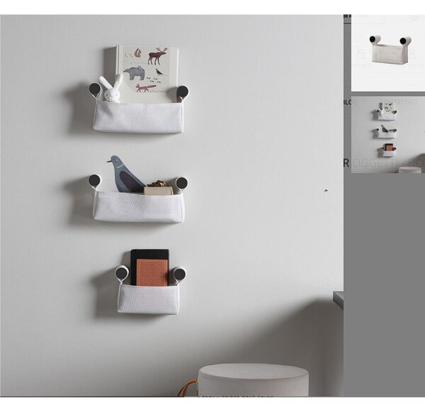 Basket per il contenimento degli oggetti e di prodotti da bagno L 200 mm in tessuto impermeabile, cucito con filo di nylon Tessuto Bianco DOT Neri