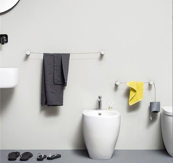 Porta rotolo in MDF con Mensola in Ottone Verniciato con filo in acciaio inox i lunghezza massima 600 mm colore cilindro Bianco Opaco