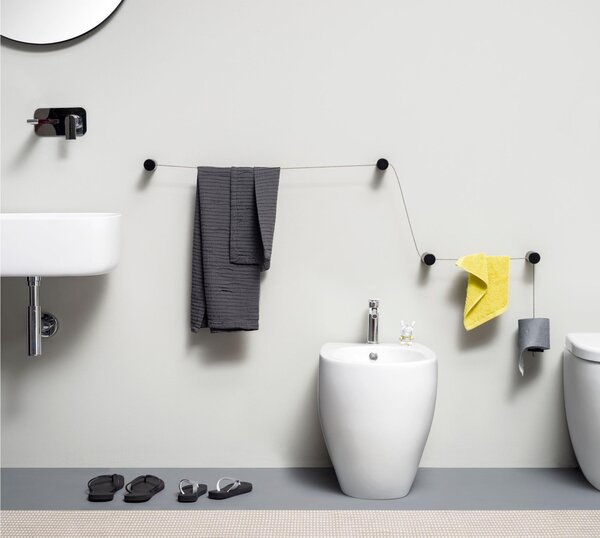 Porta rotolo in MDF Verniciato con filo in acciaio inox intrecciato, lunghezza massima 600 mm colore cilindro Nero