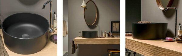 Lavabo in marmo resina STONY � un lavabo per il bagno in marmo resina realizzato mediante un impasto colorato Dimensioni 50 x50xh 27 cm - kg 12 Stile Industriale colore Grigio Bianco
