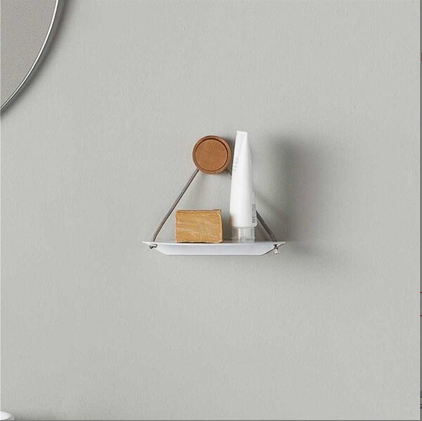 Mensola da Muro singola in Alluminio con cilindro in legno Bianco Dimensioni 22x14x h 36 cm Linea RING Bianco opaco RAL 9011