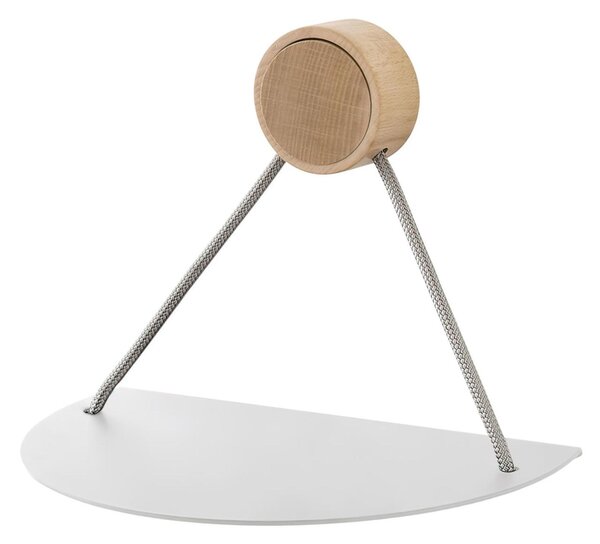 Mensola da Muro singola in Alluminio con cilindro in legno Bianco Dimensioni 22x14x h 36 cm Linea RING Bianco opaco RAL 9011