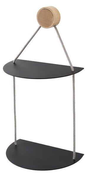 Mensola da Muro Doppia in Alluminio con cilindro in legno Rovere Dimensioni 22x14x h 36 cm Linea RING nero opaco RAL 9011
