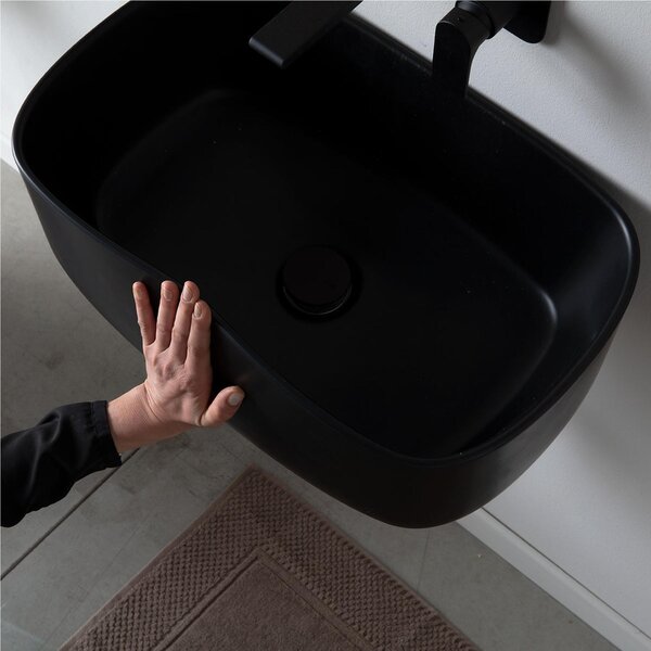 Lavabo in poliuretano morbido Rettangolare BOUNCE Sospeso o da Appoggio Dimensioni 56x34 x h18- Stile Industriale colore Nero