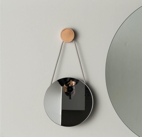 Specchio Ingranditore da Trucco fissaggio a Muro con cilindro in legno Rovere Diametro 20 cm Linea RING Faggio Naturale