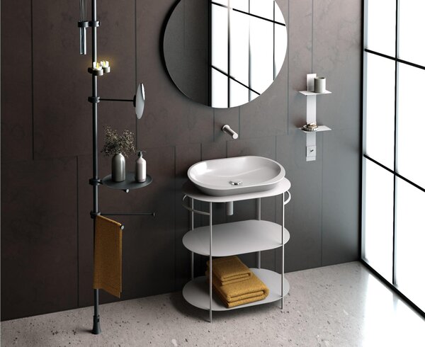Asta da bagno con Portacandele doppio. diffusore, Vassoio con supporti YOU dimensioni Altezza Asta h 2500 mm Nero opaco