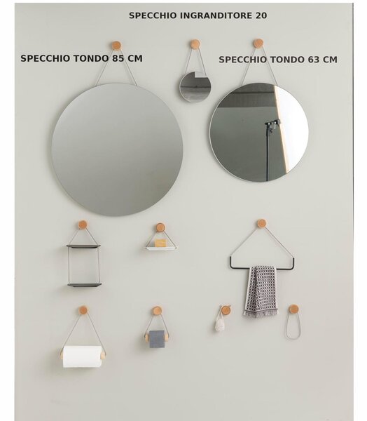 Specchio da Muro dotato di pellicola di sicurezza x i danni dovuti alle schegge con cilindro in legno Rovere Diametro 63 cm Linea RING Faggio Naturale