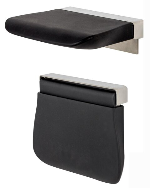 Sgabello Sedile Doccia Tecnologico in poliuretano Ribaltabile 41,6x30,6xh 5 cm - Portata: kg. 150 in poliuretano Morbido Colore Nero