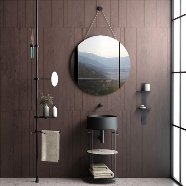 Asta da bagno con Portacandele doppio. diffusore, Vassoio con supporti YOU dimensioni Altezza Asta h 2500 mm Nero opaco