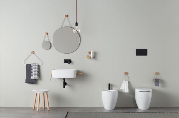 Specchio da Muro dotato di pellicola di sicurezza x i danni dovuti alle schegge con cilindro in legno Rovere Diametro 85 cm Linea RING Faggio Naturale