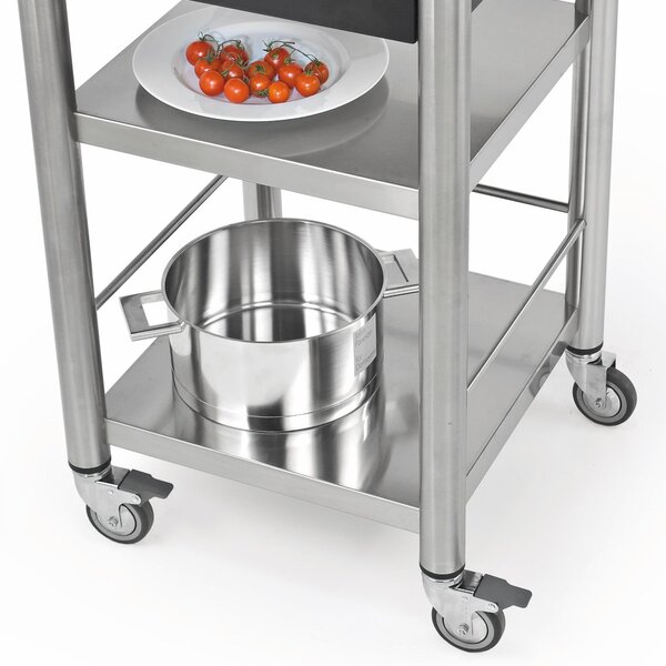 Carrello da cucina in pietra acrilica nera e top da lavoro in carpino bianco, dimensioni 50x50x h 90 cm peso 24 kg dimensioni cassetto 36x33xh 8,5 carpino bianco listellare