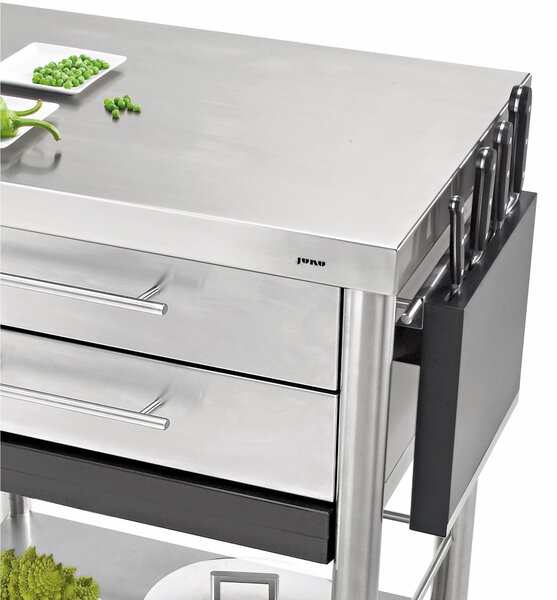 Carrello Da Cucina MOHER Con Piano In Acciaio Inox, Cassetto, 3 Cestini E Portabottiglie, 48x34x93 Cm, Colore Grigio - 2