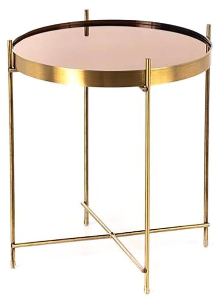 Tavolino da Giardino Ø38x43 cm in Metallo Top in Vetro Ottone Lucido