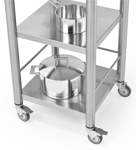 Carrello da cucina in acciaio inox due piani senza cassetti dimensioni 50x50x h 90 cm peso 20 kg con tagliere in acciaio inox