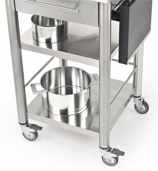 Carrello da cucina in acciaio inox con cassetto due piani ,dimensioni 50x50x h 90 cm peso 28 kg dimensioni cassetto 36x33xh 8,5 con tagliere in acciaio inox