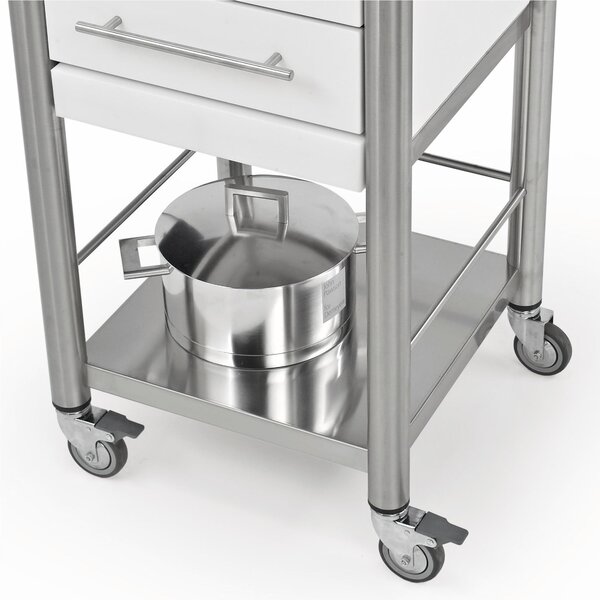 Carrello da cucina in pietra acrilica bianca con due cassetti tagliere aggiuntivo, dimensioni 50x50x h 90 cm peso 35 kg con tagliere pietra acrilica bianca