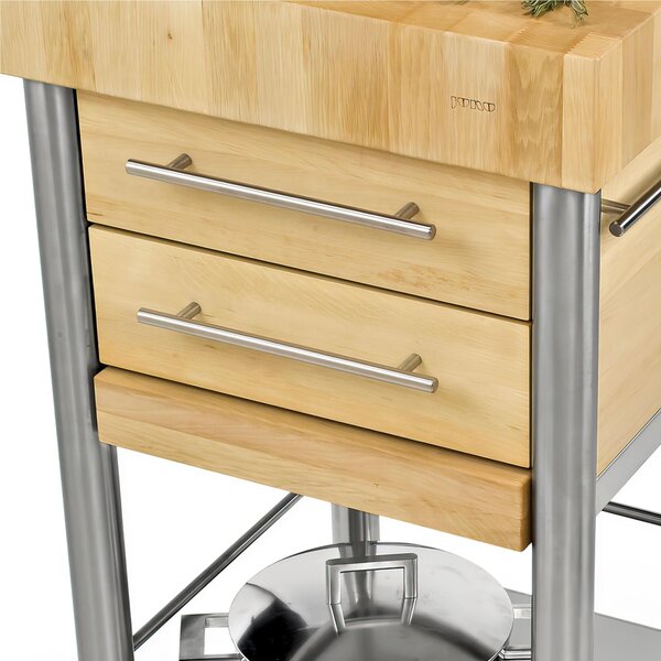 Carrello da cucina in acciaio inox con due cassetti piani , dimensioni 50x50x h 95 cm peso 49 kg con tagliere piano di lavoro carpino carpino bianco tassellato