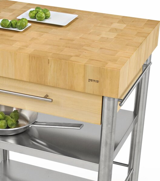 Carrello da cucina in carpino bianco due piani inferiori e un cassetto dimensioni 70x50x h 95 cm peso 51 kg con tagliere carpino bianco listellare