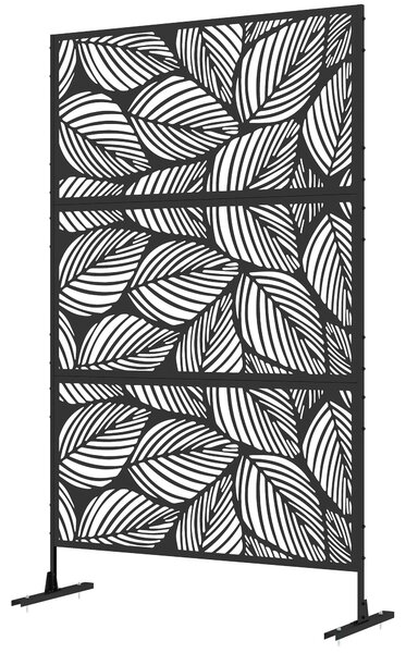 Paravento da Esterno Decorativo con Design a Foglie 122x198 cm in Acciaio Traforato Nero