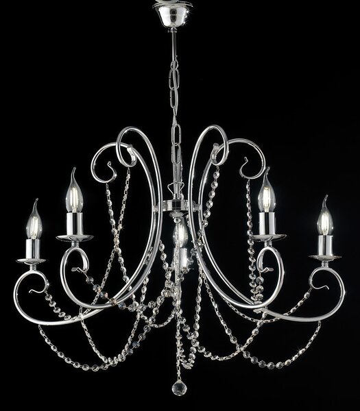 Lampadario Magda in Ferro Cromato, 5 Luci, Cromo Lucido, 55xMAX 115x�68 cm