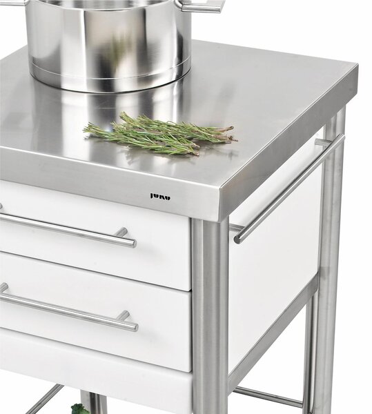 Carrello da cucina in pietra acrilica bianca con due cassetti tagliere aggiuntivo, dimensioni 50x50x h 90 cm peso 36 kg con tagliere in polietilene bianca