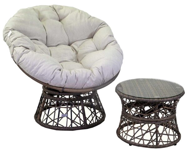 Poltrona da Giardino con Cuscino e Tavolino in Alluminio e Polyrattan Baltimora Grigio