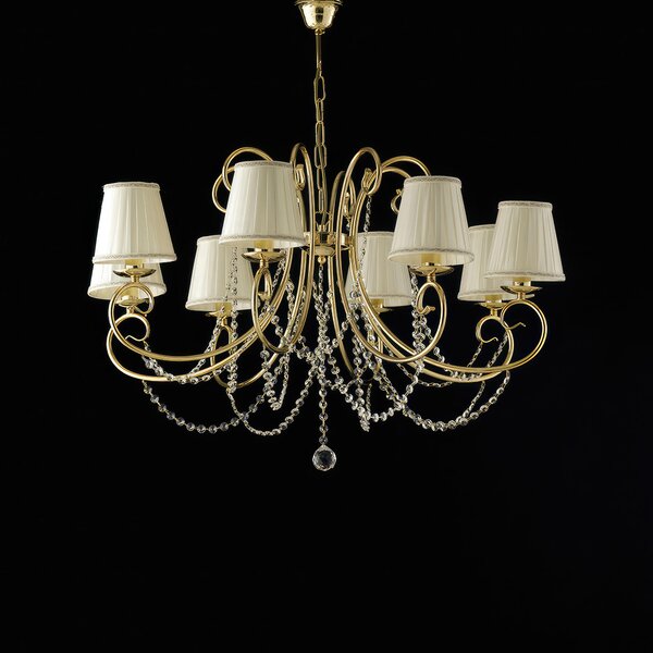 Lampadario Magda in Ferro Dorato 8 Luci con Paralumi, Oro Lucido, dimensioni 78xH.58-118 cm, illuminazione 8xE14 - 42 Watt Max