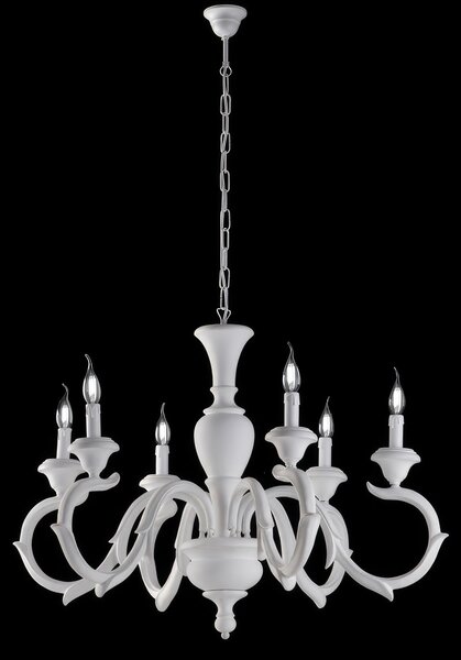 Lampadario Fiorenza in Legno Bianco Shabby, �91xH65-125 cm, 6 Luci E14 - 42W Max