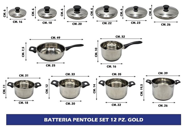 Casalinghi Letizia Ceramica Batteria Pentole 12 Pezzi in Acciaio Inox - Gold