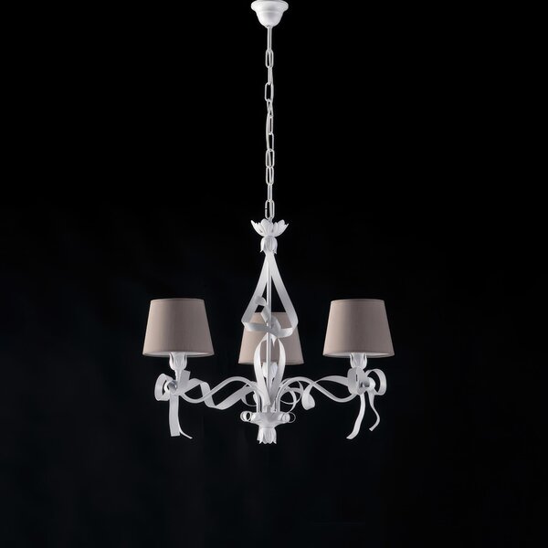 Lampadario Lucy H53-MAX113-�59 cm, Bianco Shabby, Ferro Laccato, 3xE14 - 42 Watt Max