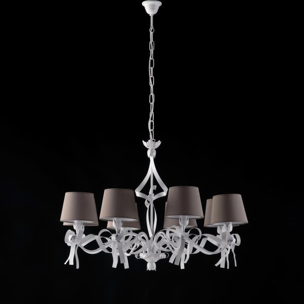 Lampadario Lucy in Ferro Laccato Bianco Shabby 59xMAX 119x�84 cm, 8xE14 - 42 Watt Max, Colore Bianco Shabby