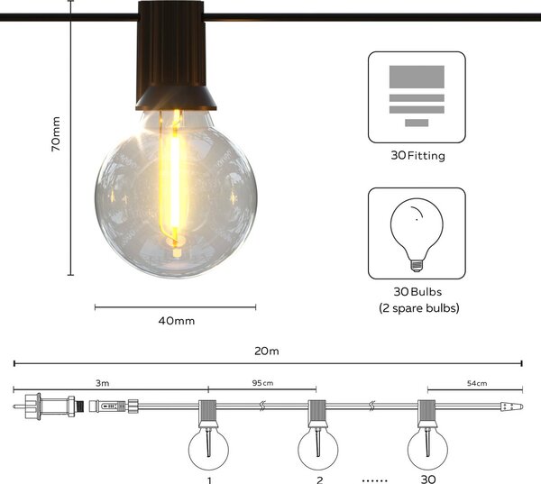Calex Ghirlanda luminosa LED solare Vista di Calex, lunghezza 20 metri, IP44 Vista, dimmerabile, Nero, Plastica