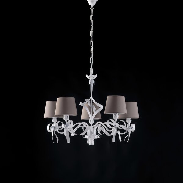 Lampadario Lucy H.53 - MAX 113 - �70 cm, Bianco Shabby, in Ferro Laccato, 5xE14 - 42 Watt Max
