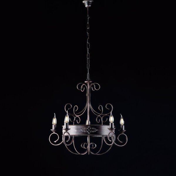 Lampadario Baltimora in Ferro Laccato Nero e Ruggine, 60x�60xh120 cm, 5xE14 - 42 Watt Max, Nero Ruggine