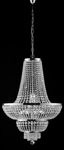 Lampadario Mozart H95 - MAX 155 - �65 cm, Cromo Lucido, in Ferro e Ottone Cromato con Strass